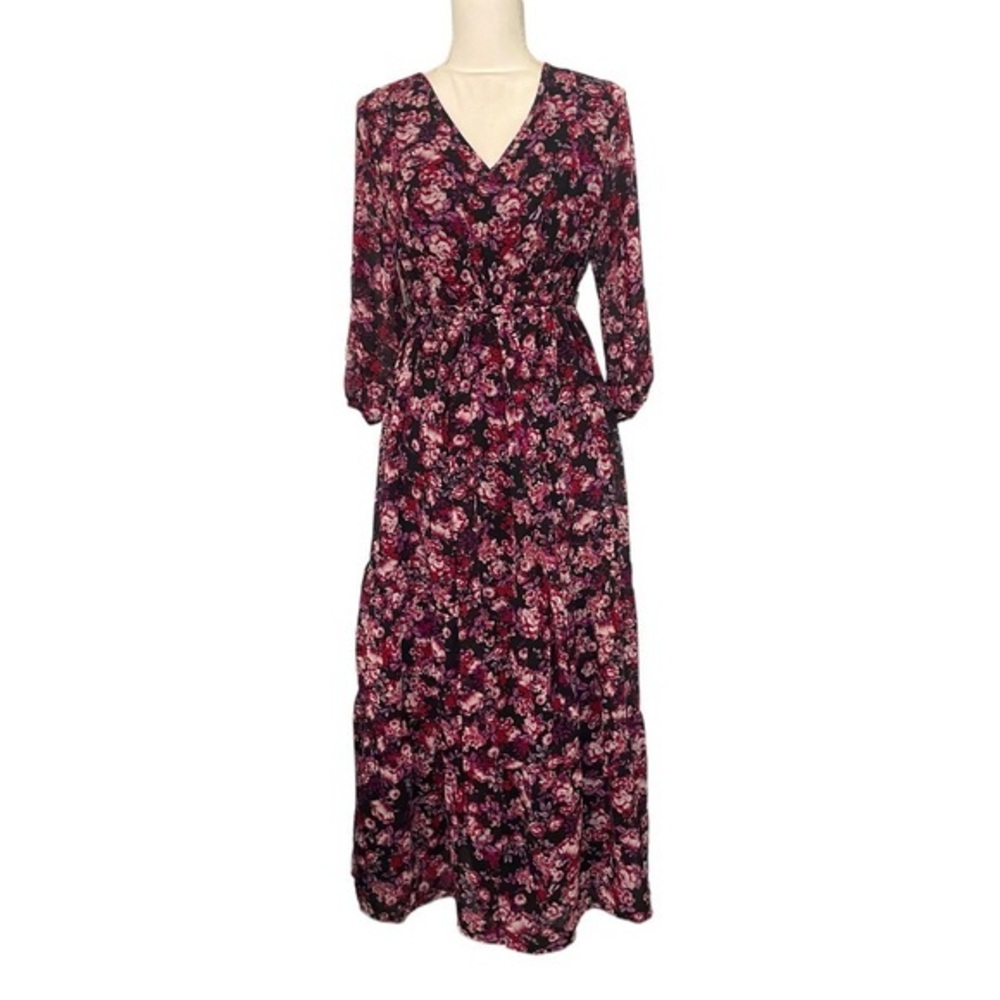 CLEARANCE NWOT Isabel Maternity Pregnancy Maxi Black Burgundy Purple Floral New